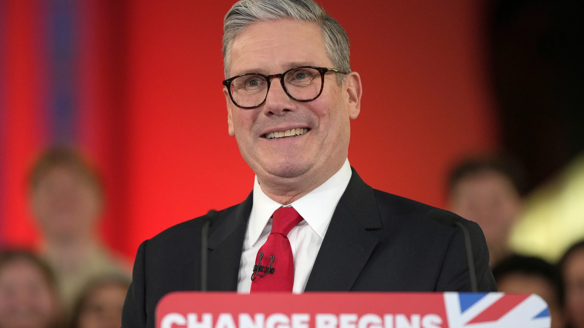 Labour Party leader Keir Starmer smiles as he speaks to his supporters at the Tate Modern in London, Friday, July 5, 2024. Labour Party Starmer says voters "have spoken and they are ready for change" as an exit poll points to landslide win, and is expected to be the next British Prime Minister. (AP Photo/Kin Cheung)