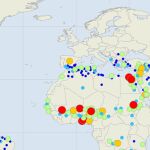 En amarillo las ciudades con más de 5 millones de habitantes. Verde: más de 1 M. Azul: menos de 1 M.