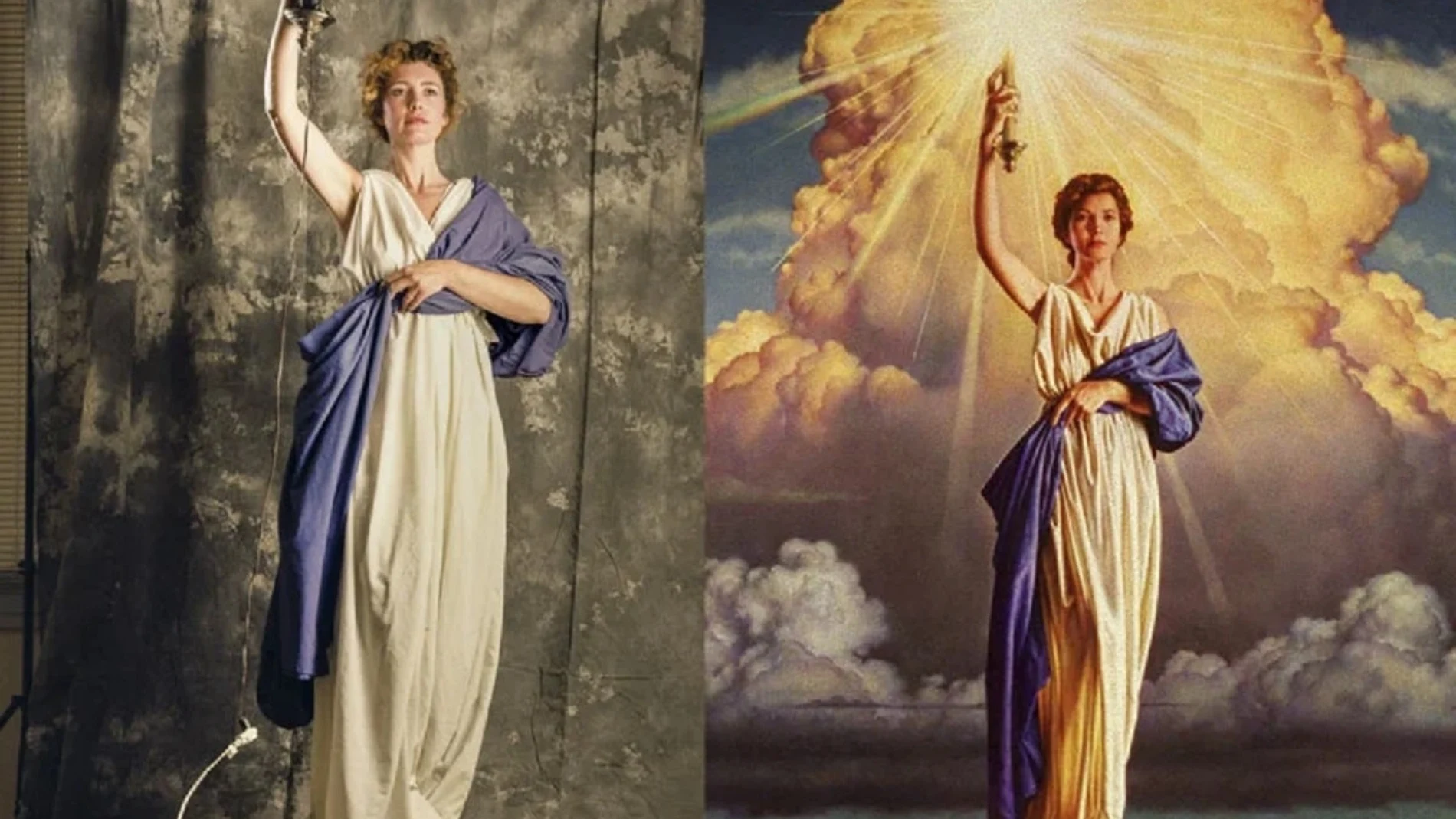 A la izquierda, la fotografía original que sirvió como logo de Columbia Pictures