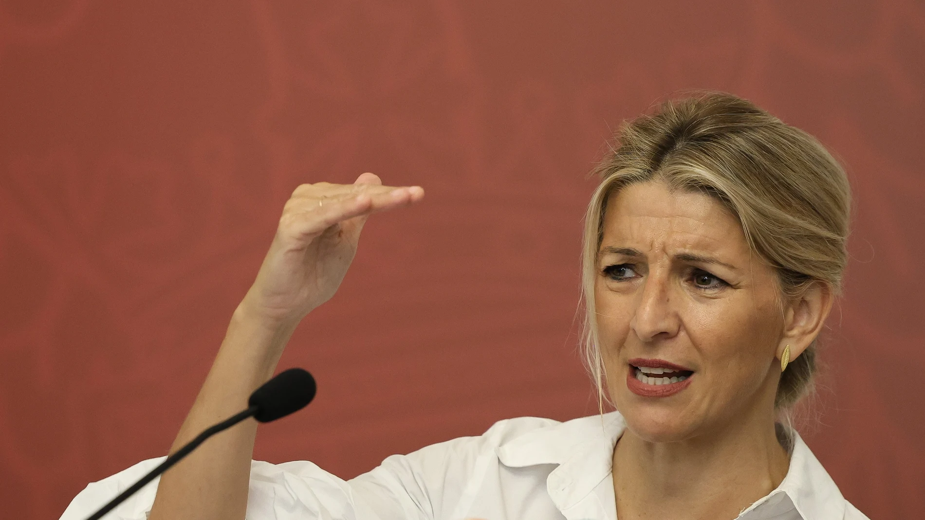 La vicepresidenta segunda y ministra de Trabajo y Economía Social, Yolanda Díaz, participa en el curso ‘Una legislatura social y de cambio: la democracia en la empresaí, en el Hotel Victoria, a 8 de julio de 2024, en San Lorenzo del Escorial, Madrid (España).