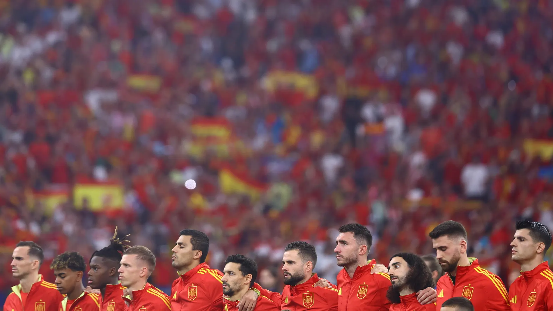 Munich (Germany), 09/07/2024.- Team of Spain lines up during the UEFA EURO 2024 semi-finals soccer match between Spain and France in Munich, Germany, 09 July 2024. (Francia, Alemania, España) EFE/EPA/FILIP SINGER