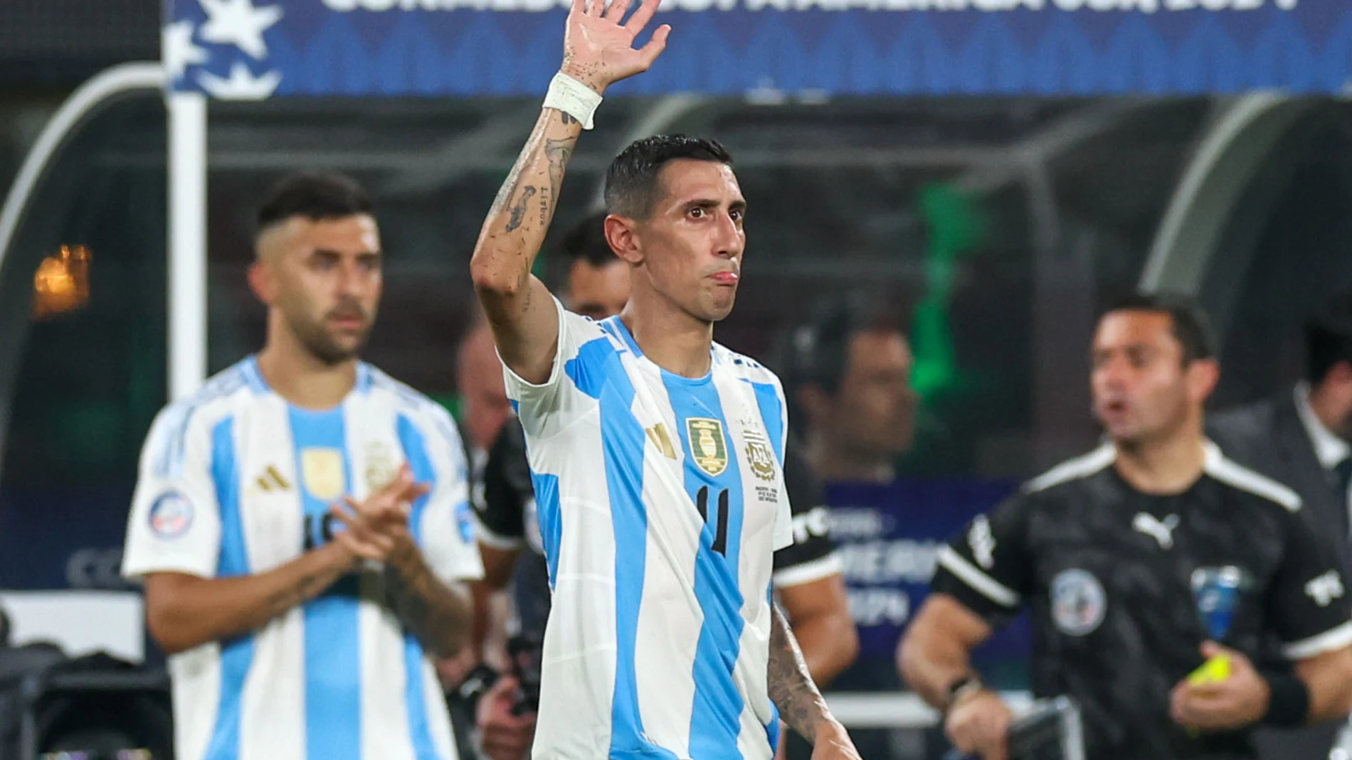 09 July 2024, US, East Rutherford: Argentina's Angel Di Maria reacts during the CONMEBOL Copa America semi-final soccer match between Argentina and Canada at Metlife Stadium. Photo: Vanessa Carvalho/ZUMA Press Wire/dpa 09/07/2024 ONLY FOR USE IN SPAIN
