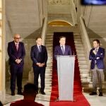 El consejero de Economía de la Junta de Castilla y León, Carlos Fernández Carriedo; el alcalde de Salamanca, Carlos García Carbayo; el rector de la Universidad de Salamanca, Juan Manuel Corchado; y el presidente en funciones de la Diputación Provincial de Salamanca, Carlos García Sierra, hacen balance del protocolo