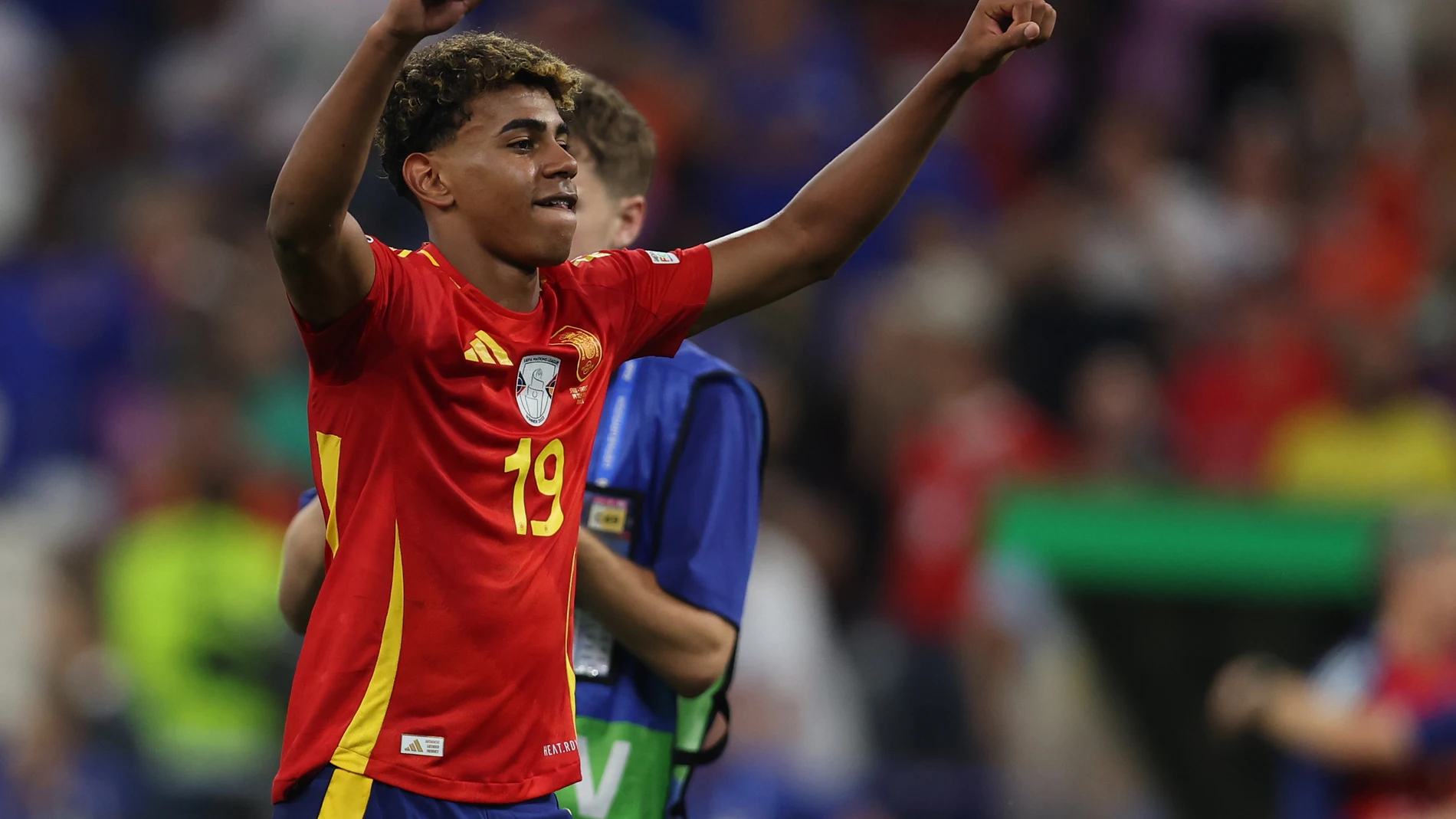 July 9, 2024, Munich: Munich, Germany, 9th July 2024. Lamine Yamal of Spain celebrates at the final whistle during the UEFA European Championships semi final match at Allianz Arena, Munich.,Image: 888605734, License: Rights-managed, Restrictions: * United Kingdom Rights OUT *, Model Release: no, Credit line: Paul Terry / Zuma Press / ContactoPhoto Editorial licence valid only for Spain and 3 MONTHS from the date of the image, then delete it from your archive. For non-editorial and non-license...