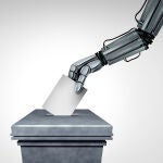 Brazo robot deposita una papeleta en una urna