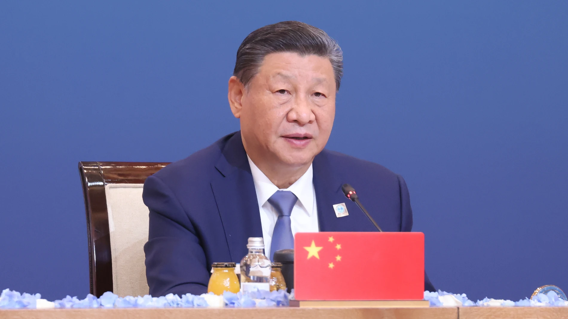 ASTANA, July 4, 2024 -- Chinese President Xi Jinping attends the expanded meeting of the Shanghai Cooperation Organization (SCO), or SCO+, and delivers an important speech titled "Joining Hands to Build a More Beautiful Home Of the Shanghai Cooperation Organization" in Astana, Kazakhstan, July 4, 2024.04/07/2024