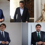 Jorge Azcón, Carlos Mazón, María Guardiola, Alfonso Fernández Mañueco y Fernando López Miras.