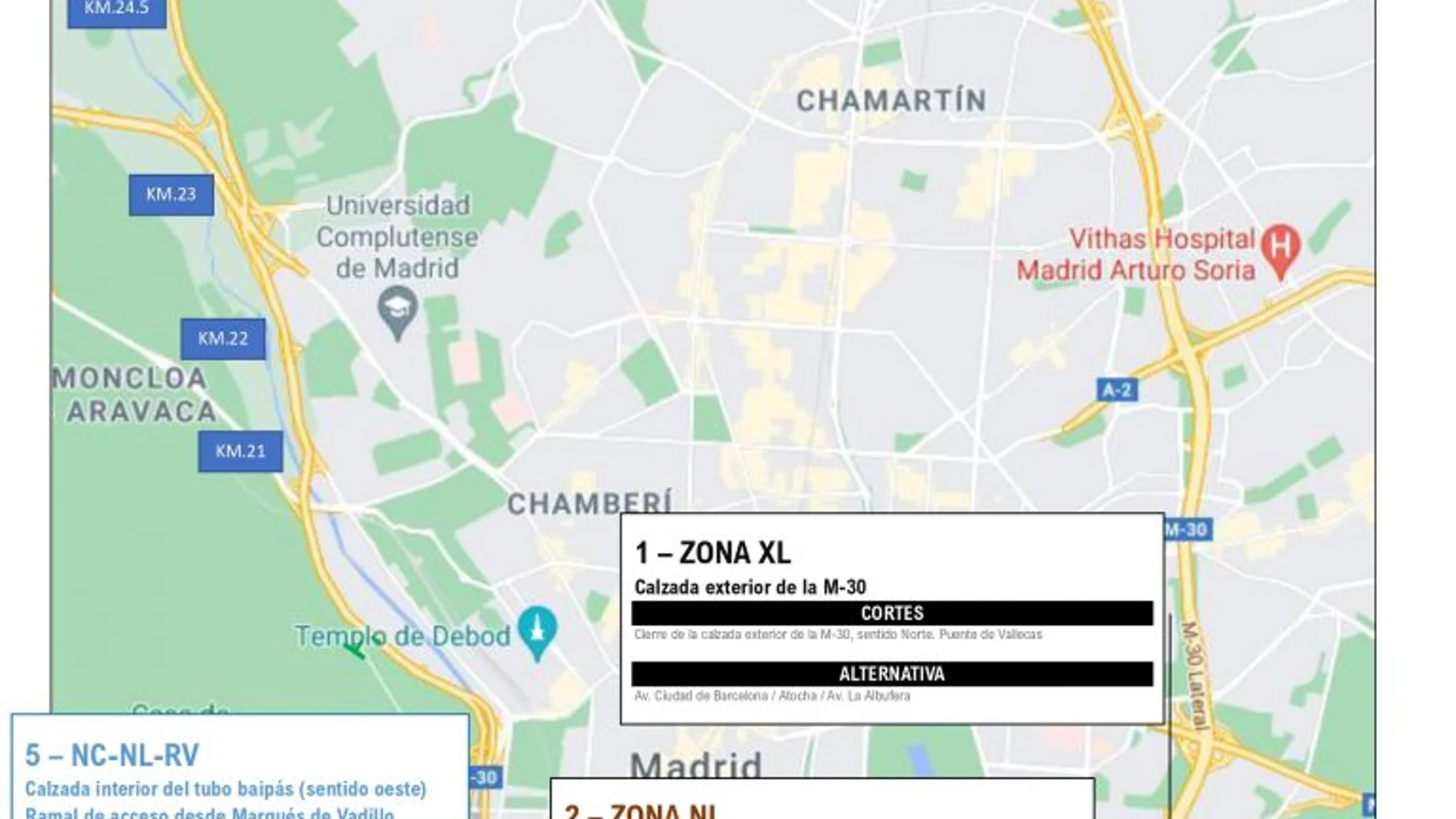 Mapa de asfaltado de la M-30 en verano