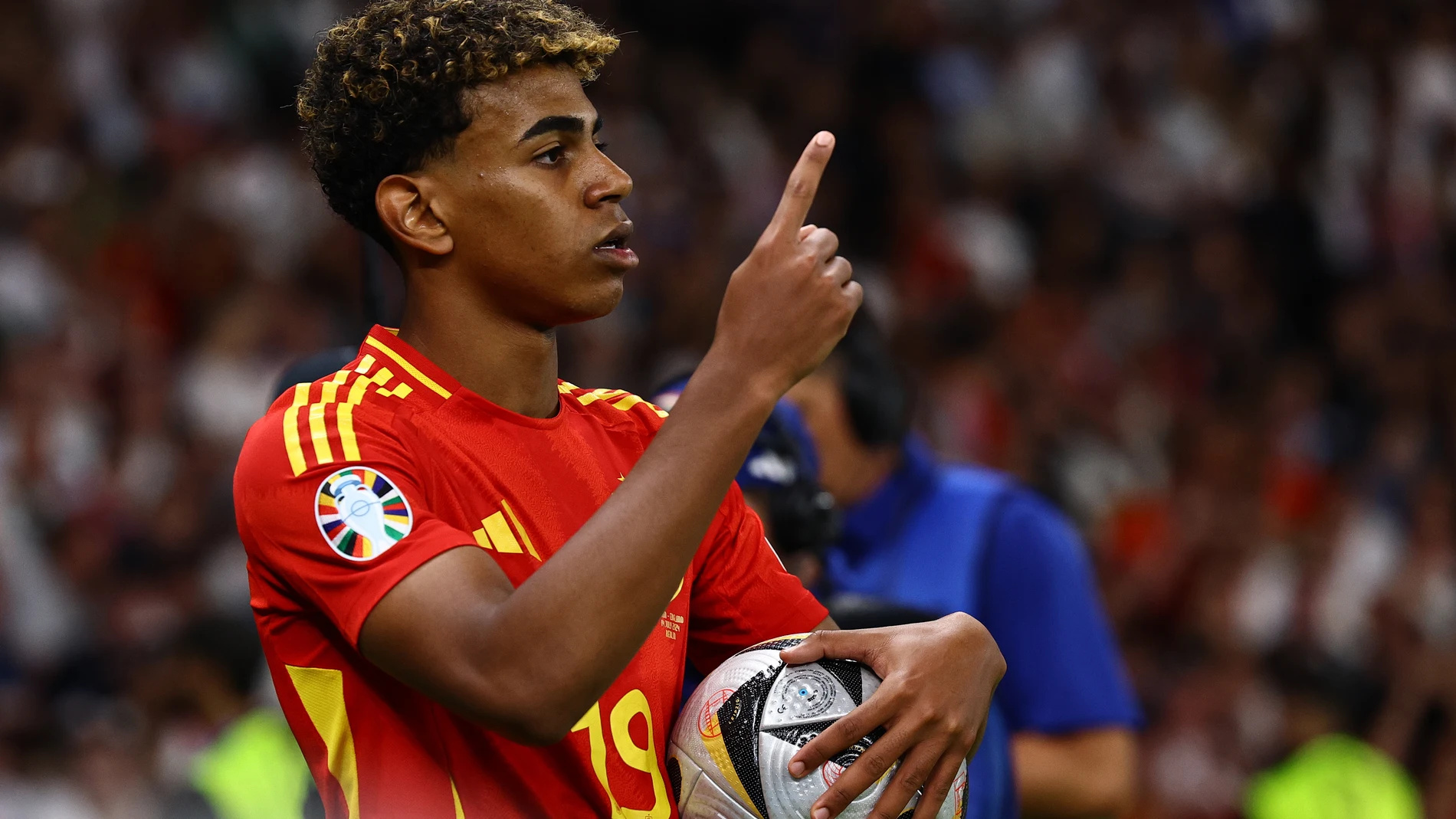 Berlin (Germany), 14/07/2024.- Lamine Yamal of Spain reacts during the UEFA EURO 2024 final soccer match between Spain and England, in Berlin, Germany, 14 July 2024. (Alemania, España) EFE/EPA/FILIP SINGER