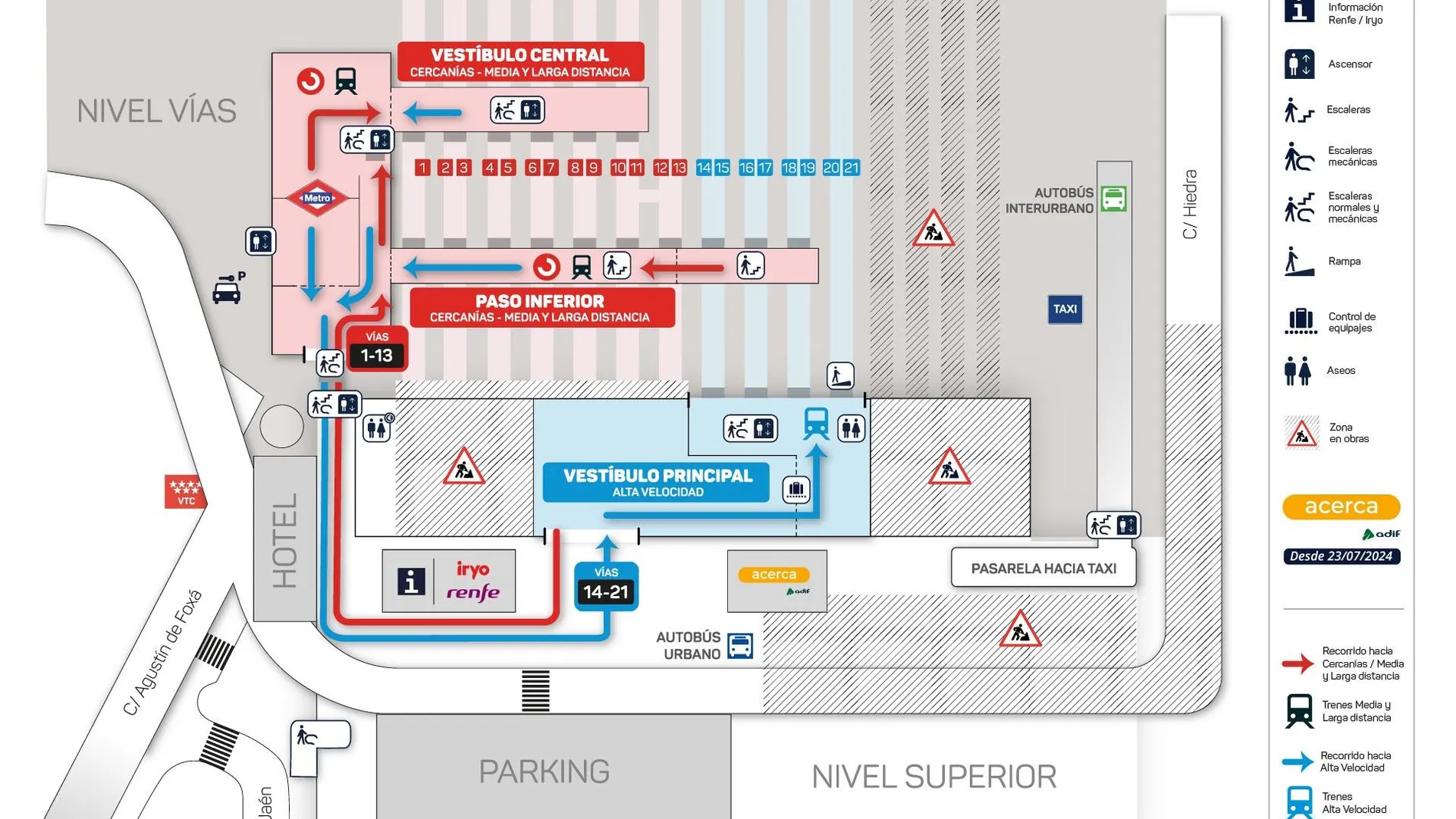 Los trabajos en la estación de Chamartín reorganizan sus accesos este martes con nuevos itinerarios para los viajeros