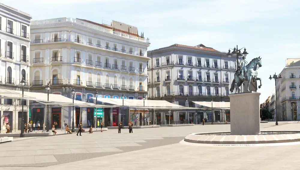 Imagen de toldos en la Puerta del Sol