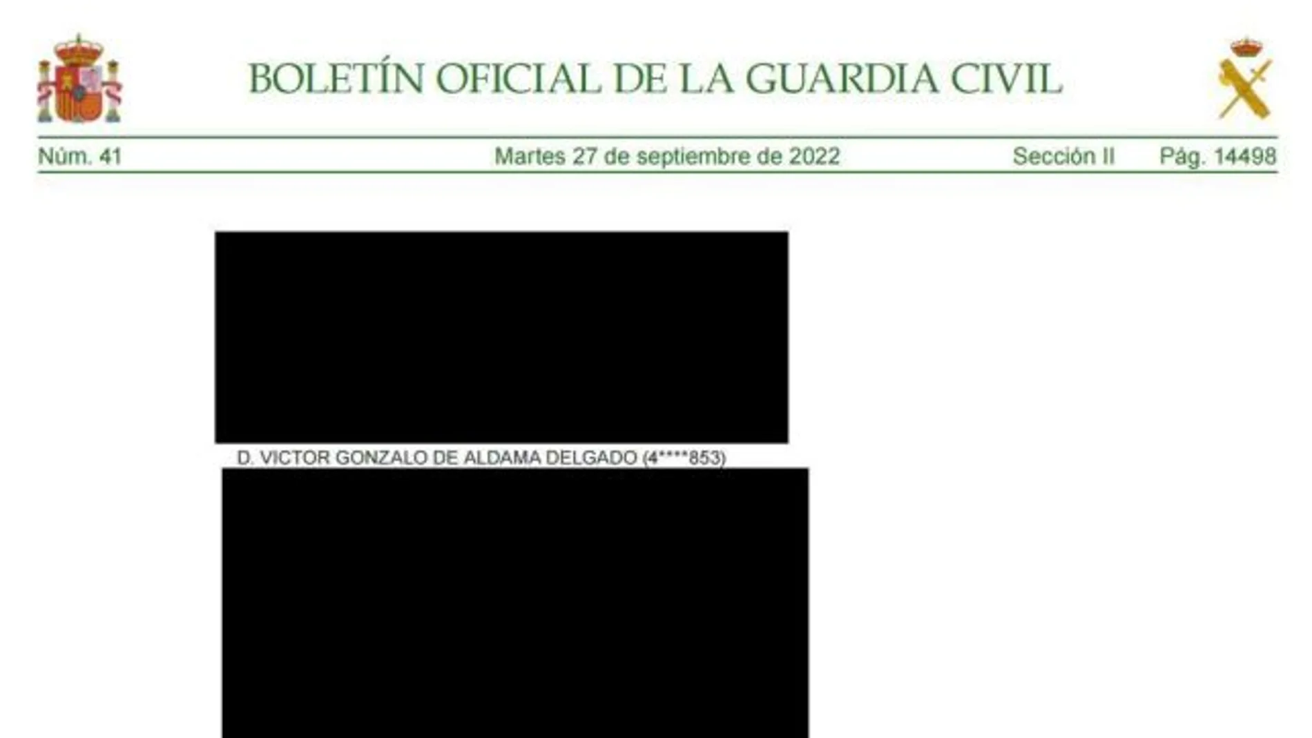 Imagen del BOE de 27 de septiembre de 2022 con el nombre de Aldama