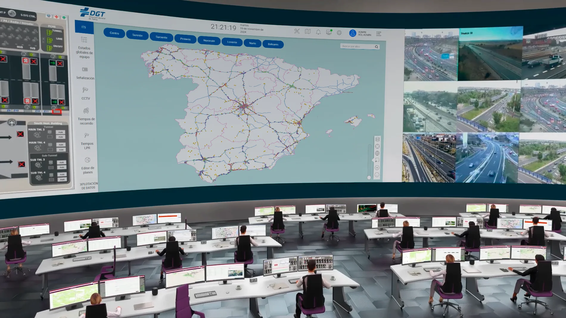 Simulación de Centro de Gestión de la Dirección General de Tráfico, que utiliza la plataforma desarrollada por Indra