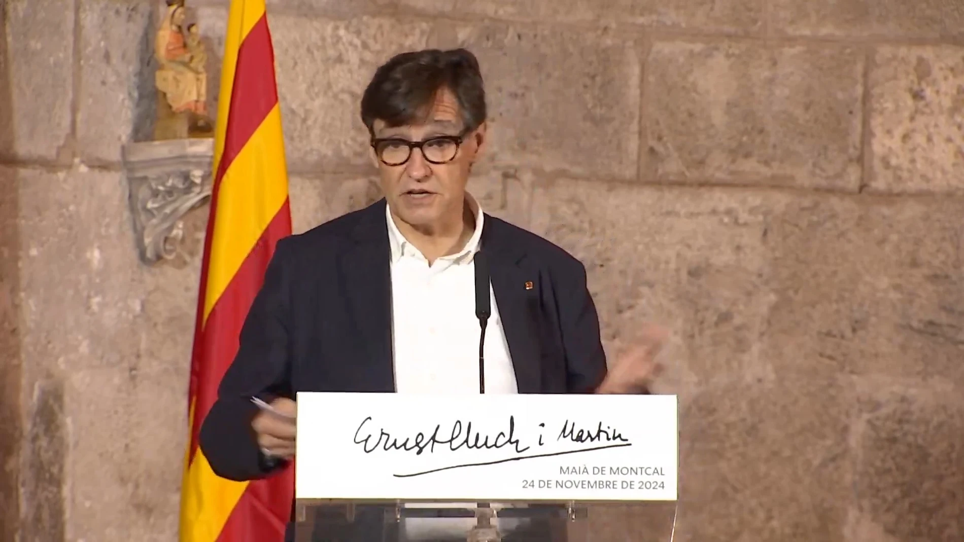 El presidente de la Generalitat, Salvador Illa, en el homenaje al expolítico socialista Ernest Lluch, a 24 de noviembre de 2024, en Maià de Montcal (Girona) REMITIDA / HANDOUT por PSC Fotografía remitida a medios de comunicación exclusivamente para ilustrar la noticia a la que hace referencia la imagen, y citando la procedencia de la imagen en la firma 24/11/2024
