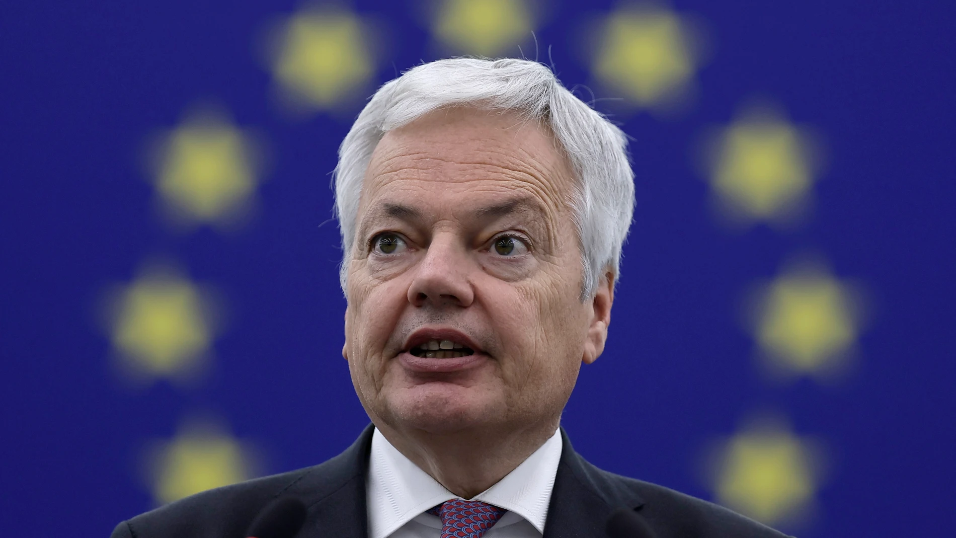 Strasbourg (France), 26/11/2024.- EU Commissioner for Justice Didier Reynders speaks during a debate on 'Reinforcing the EU's unwavering support to Ukraine against Russia's war of aggression and the increasing military cooperation between North Korea and Russia' at the European Parliament in Strasbourg, France, 26 November 2024. The EU Parliament's session runs from 25 to 28 November 2024. (Francia, Rusia, Ucrania, Estrasburgo) EFE/EPA/RONALD WITTEK