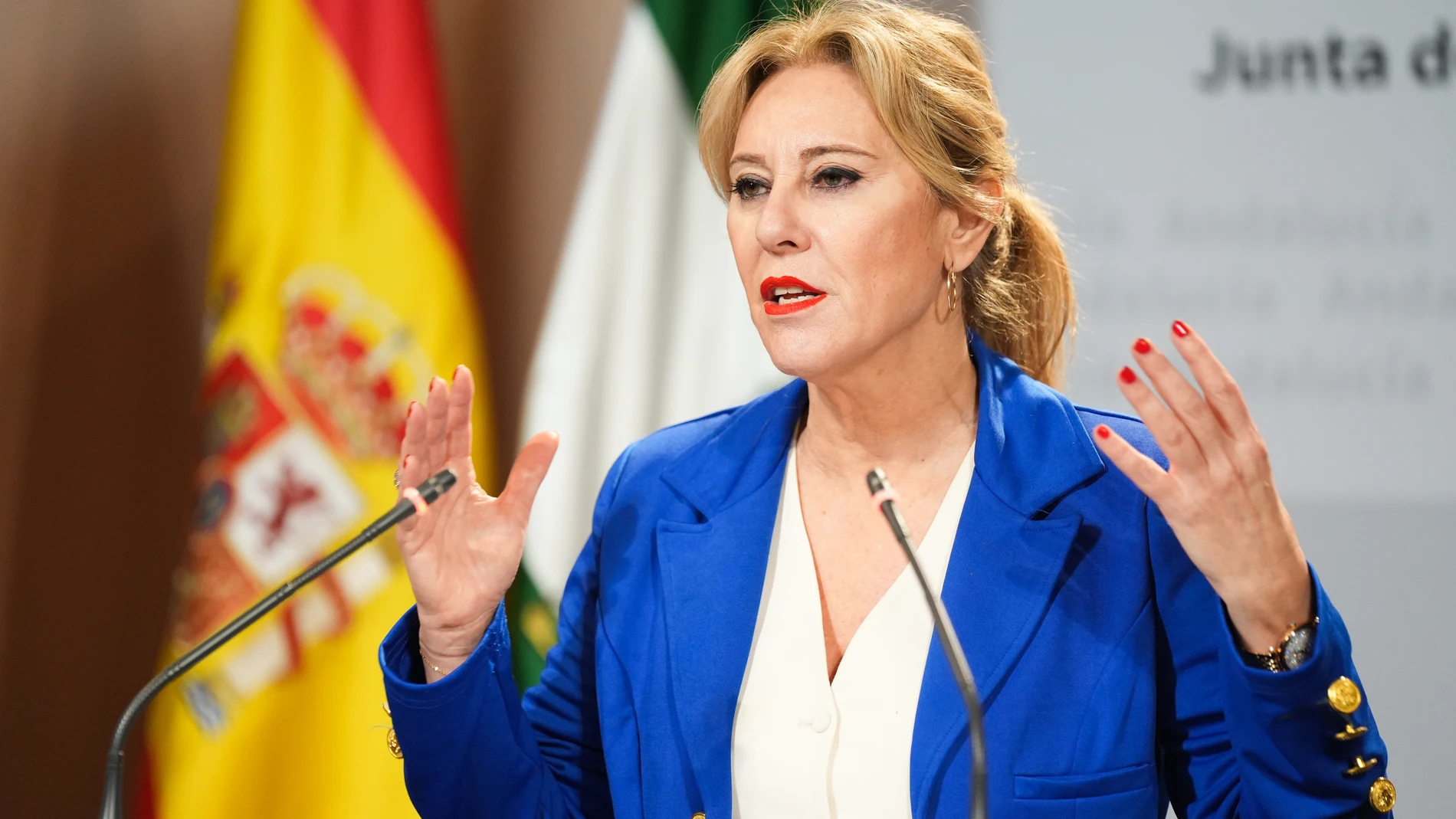 La consejera de Economía y Hacienda de la Junta de Andalucía y portavoz del Gobierno, Carolina España, durante la rueda de prensa posterior a la reunión del Consejo de Gobierno. A 26 de noviembre de 20024, en Sevilla (Andalucía, España). El Consejo de Gobierno de la Junta de Andalucía se reúne en el Palacio de San Telmo para llevar el control de los temas referentes a la actualidad política andaluza.26 NOVIEMBRE 2024María José López / Europa Press26/11/2024