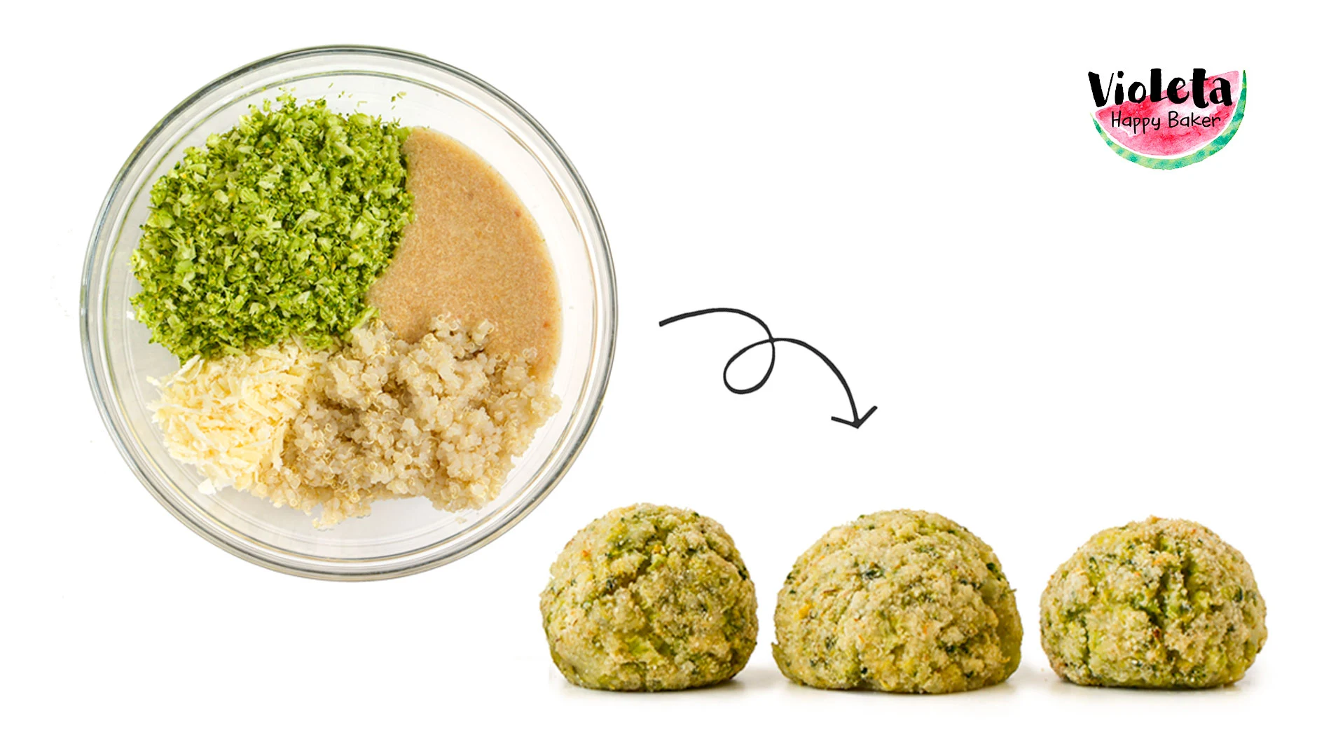 Ingredientes para preparar bolitas de brócoli, quinoa y queso