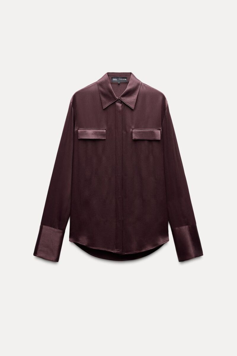 Camisa satinada bolsillos zw collection