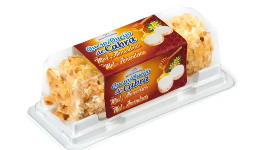 Rulito de queso de cabra con miel y almendras