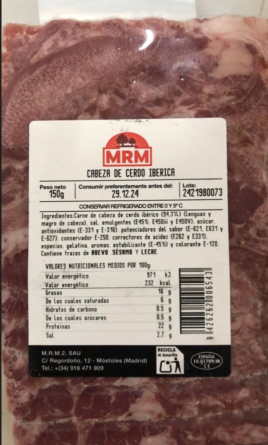 Cabeza de cerdo ibérica