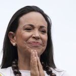 Opposition leader Maria Corina Machado, gestures during a closing election campaign rally of candidates Edmundo Gonzalez in Caracas, Venezuela. Opposition leader Maria Corina Machado, gestures during a closing election campaign rally of candidates Edmundo Gonzalez in Caracas, Venezuela.