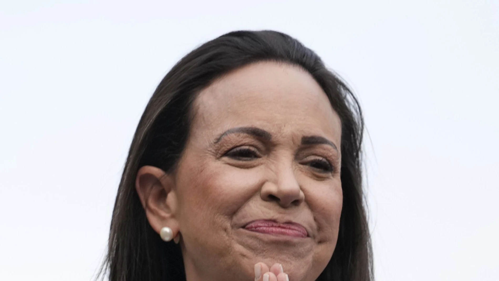 Opposition leader Maria Corina Machado, gestures during a closing election campaign rally of candidates Edmundo Gonzalez in Caracas, Venezuela.