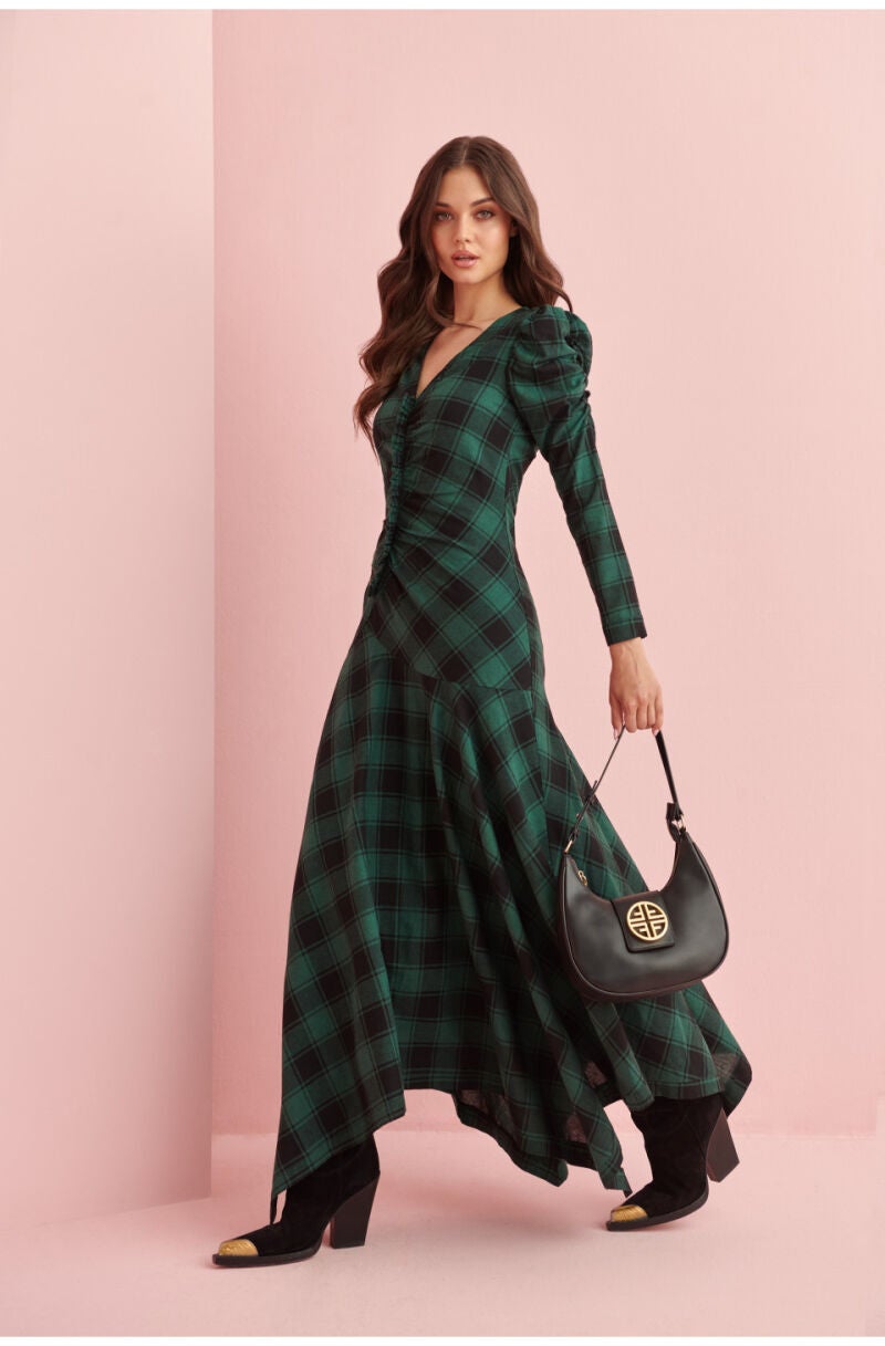 Vestido largo de cuadros verdes, de Fetiche Suances (199 euros)