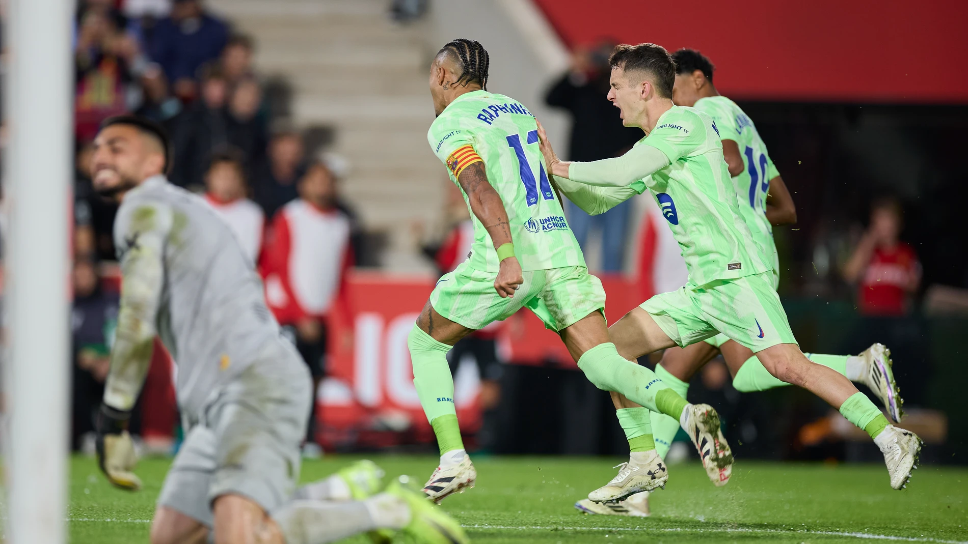 Raphael Dias Belloli 'Raphinha' of FC Barcelona celebrates after scoring goal during the LaLiga EA Sports match between RCD Mallorca and FC Barcelona at Son Moix on December 3, 2024, in Palma, Spain. AFP7 03/12/2024 ONLY FOR USE IN SPAIN