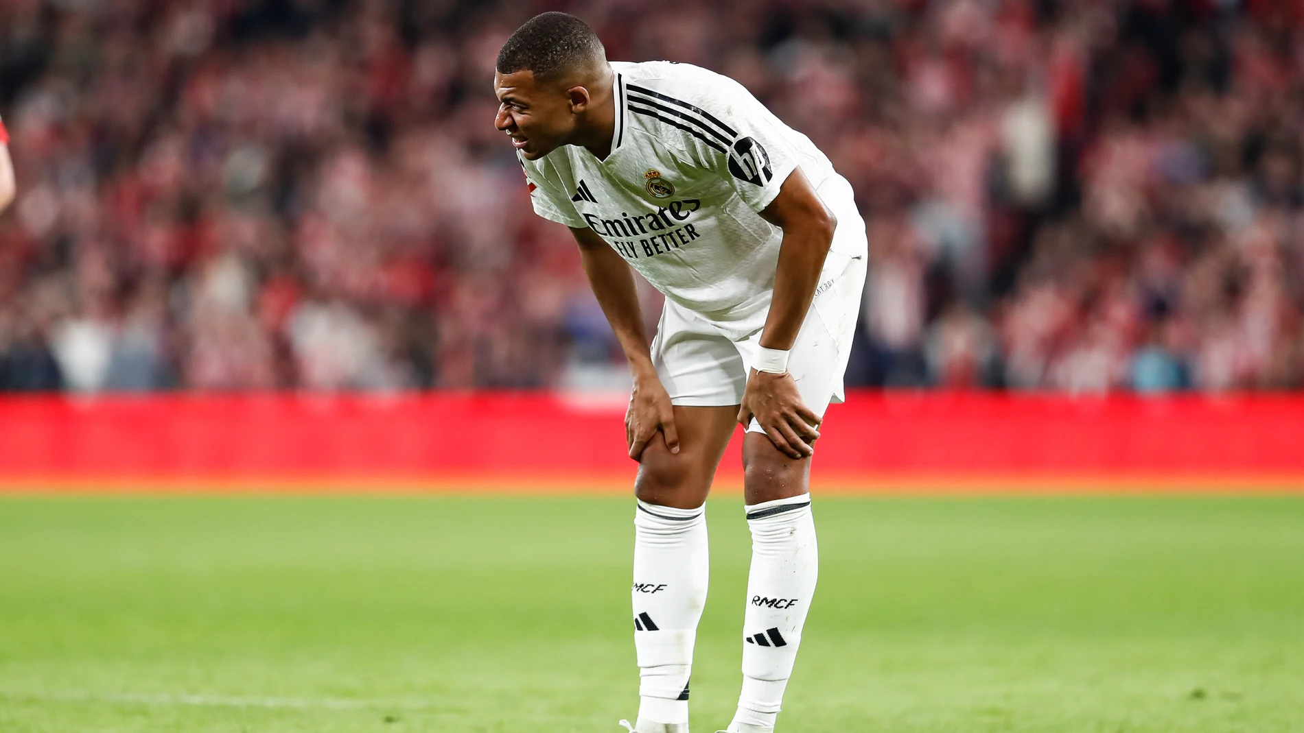 Kylian Mbappe of Real Madrid gestures during the Spanish League, LaLiga EA Sports, football match played between Athletic Club de Bilbao and Real Madrid at San Mames stadium on December 04, 2024, in Madrid, Spain. AFP7 04/12/2024 ONLY FOR USE IN SPAIN
