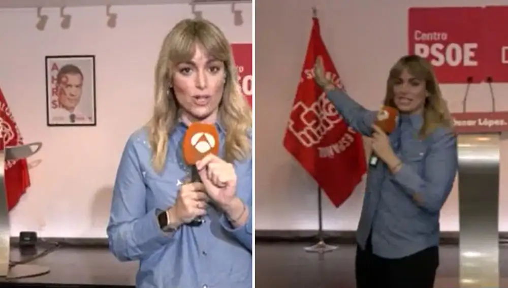 Antes y después de la ubicación del retrato de Pedro Sánchez en el escenario.