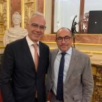 Los diputados del PSOE Andreu Martín (Tarragona) y Luis Rey (Soria) en la celebración del día de la Constitución.