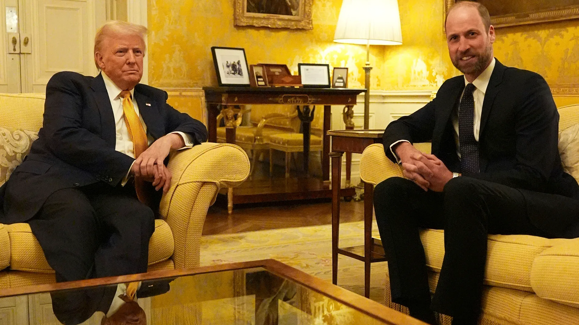 Britain's Prince William meets US President Elect, Donald Trump at the UK Ambassadors residence in Paris, France, Saturday, Dec. 7, 2024. (Aaron Chown, Pool Photo via AP)