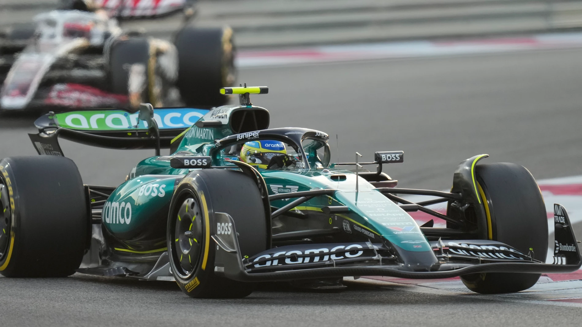 Aston Martin driver Fernando Alonso of Spain in action during the Formula One Abu Dhabi Grand Prix at the Yas Marina Circuit in Abu Dhabi, UAE, Sunday, Dec. 8, 2024. (AP Photo/Darko Bandic)
