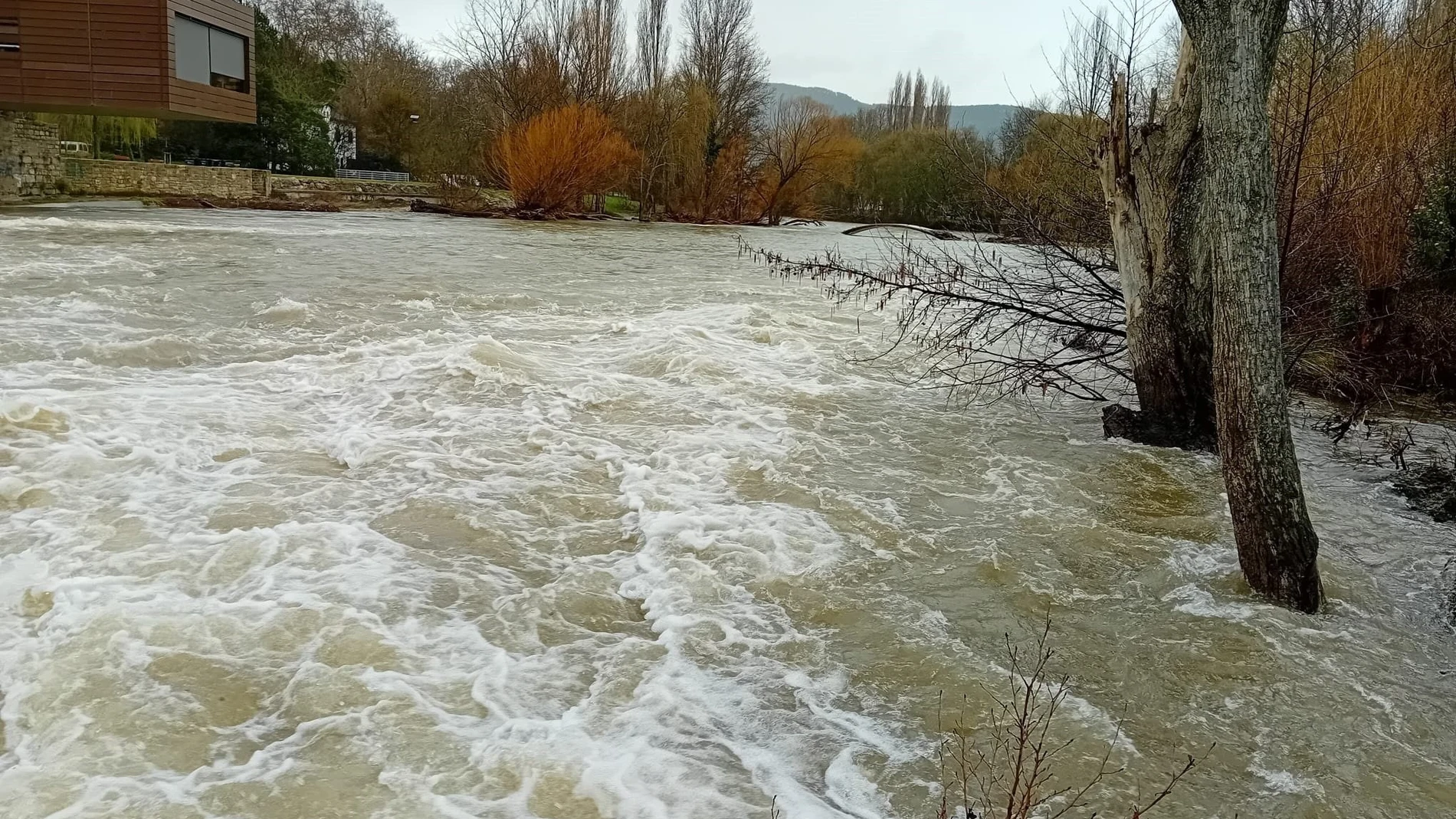 Crecida del río Arga a su paso por Pamplona. REMITIDA / HANDOUT por POLICÍA MUNICIPAL DE PAMPLONA Fotografía remitida a medios de comunicación exclusivamente para ilustrar la noticia a la que hace referencia la imagen, y citando la procedencia de la imagen en la firma 08/12/2024