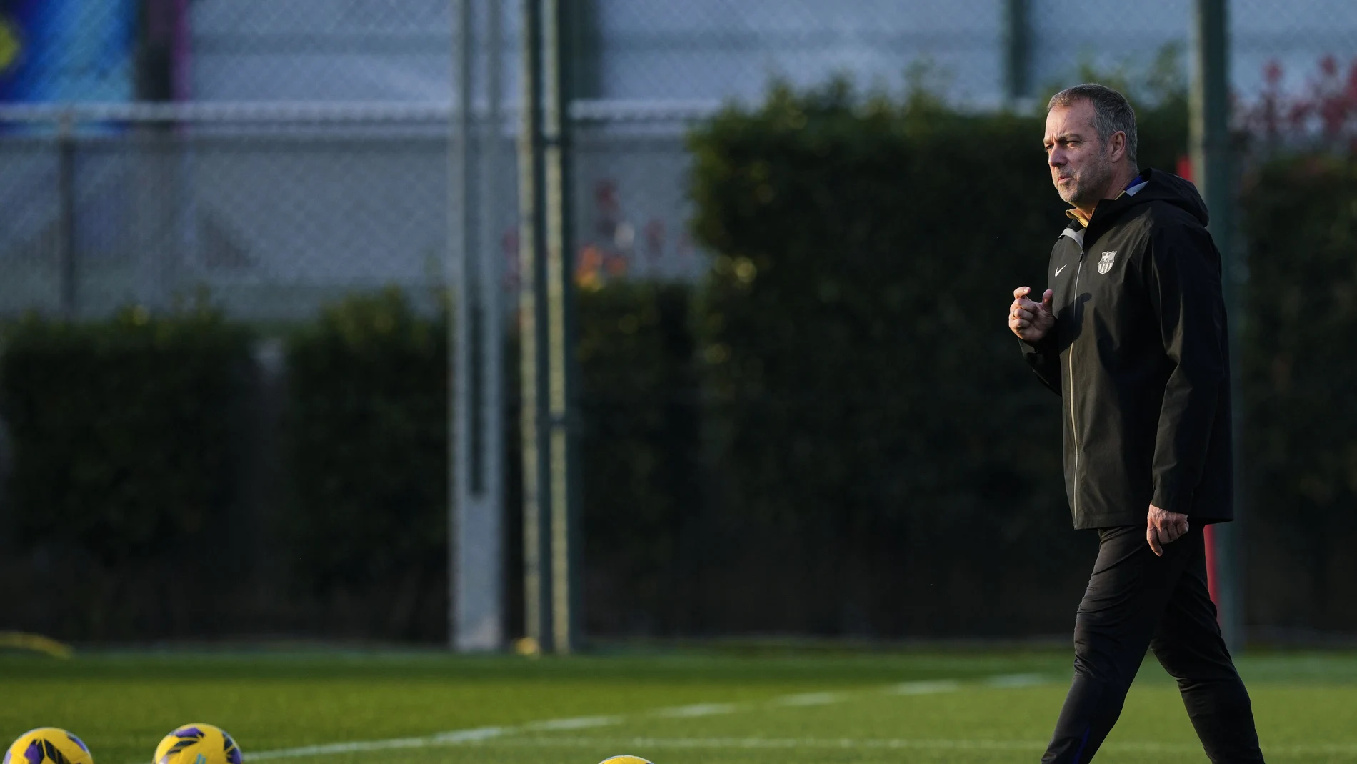 Hansi Flick, en un entrenamiento del Barça