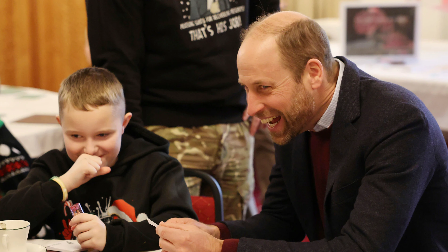 Britain's Prince William, Prince of Wales, Colonel-in-Chief, 1st Battalion Mercian Regiment, joins a Christmas event for families of the Regiment at Picton Barracks in Bulford, England, Tuesday Dec. 10, 2024. (Richard Pohle/Pool via AP)