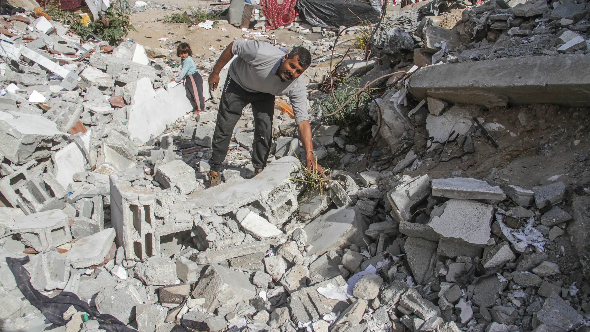 GAZA CITY, Nov. 16, 2024 -- Displaced Palestinian Saed Ghanim is seen on the rubble of a destroyed house in Gaza City, Nov. 15, 2024. The family was forced to leave Beit Lahia in the northern Gaza Strip amid Israeli military operations.Europa Press/Contacto/Huang Zemin15/11/2024 ONLY FOR USE IN SPAIN