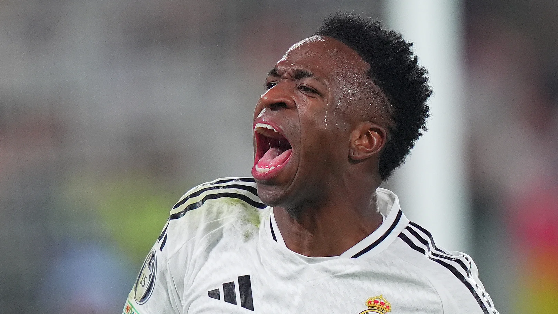 10 December 2024, Italy, Bergamo: Real Madrid's Vinicius Junior celebrates scoring his side's second goal during the UEFA Champions League soccer match between Atalanta BC and Real Madrid at Gewiss Stadium. Photo: -/LaPresse via ZUMA Press/dpa 10/12/2024 ONLY FOR USE IN SPAIN