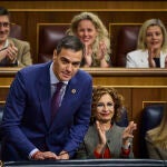 El presidente del Gobierno, Pedro Sánchez, , durante la sesión de control al gobierno en el Congreso de los Di