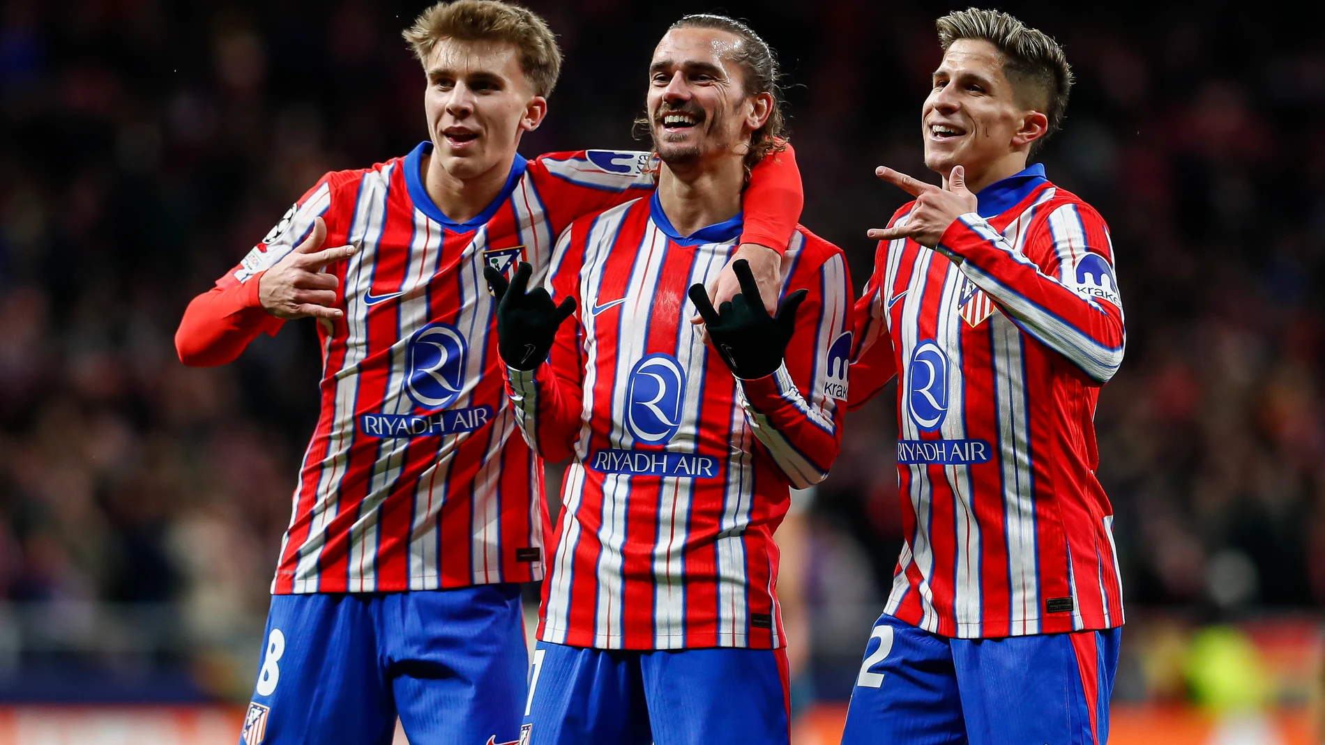 Antoine Griezmann of Atletico de Madrid celebrates a goal during the UEFA Champions League 2024/25 League Phase MD6 match between Atletico de Madrid and SK Slovan Bratislava at Riyadh Air Metropolitano stadium on December 11, 2024 in Madrid, Spain.AFP7 11/12/2024 ONLY FOR USE IN SPAIN