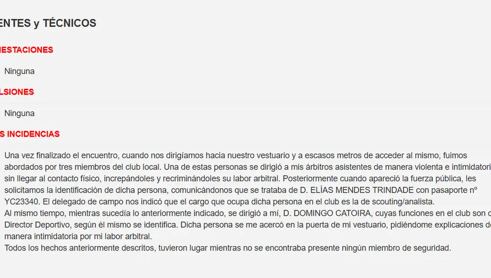 Las amenazas denunciadas en el acta arbitral