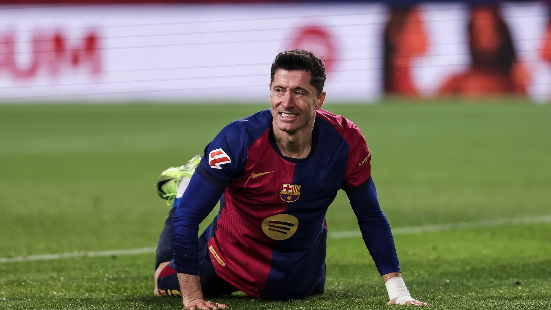 Robert Lewandowski of FC Barcelona reacts during the Spanish league, La Liga EA Sports, football match played between FC Barcelona and CD Leganes at Estadio Olimpico de Montjuic on December 15, 2024 in Barcelona, Spain. AFP7 15/12/2024 ONLY FOR USE IN SPAIN