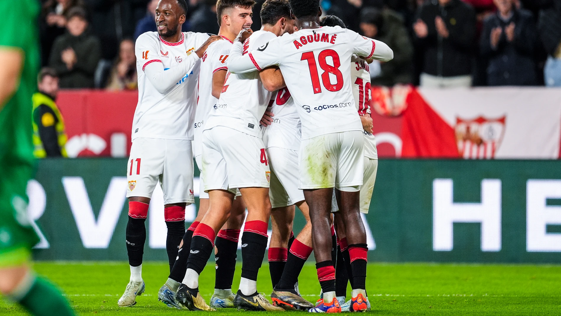 Manu Bueno of Sevilla FC celebrates a goal during the Spanish league, LaLiga EA Sports, football match played between Sevilla FC and RC Celta de Vigo at Ramon Sanchez-Pizjuan stadium on December 14, 2024, in Sevilla, Spain. AFP7 14/12/2024 ONLY FOR USE IN SPAIN