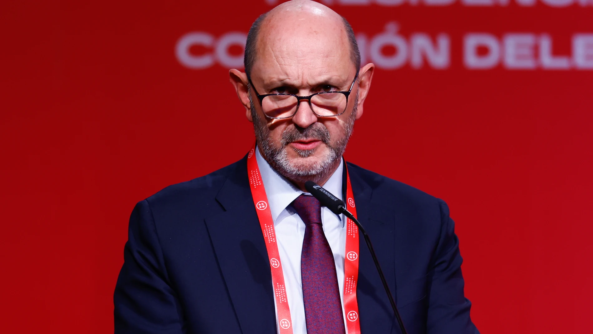 Rafael Louzan, President of the Royal Spanish Football Federation, attends the General Assembly for the elections to the Presidency and the Delegated Commission of the RFEF at Ciudad del Futbol on December 16, 2024, in Las Rozas, Madrid, Spain. AFP7 16/12/2024 ONLY FOR USE IN SPAIN
