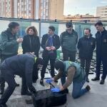 Los agentes con uno de los fardos. 