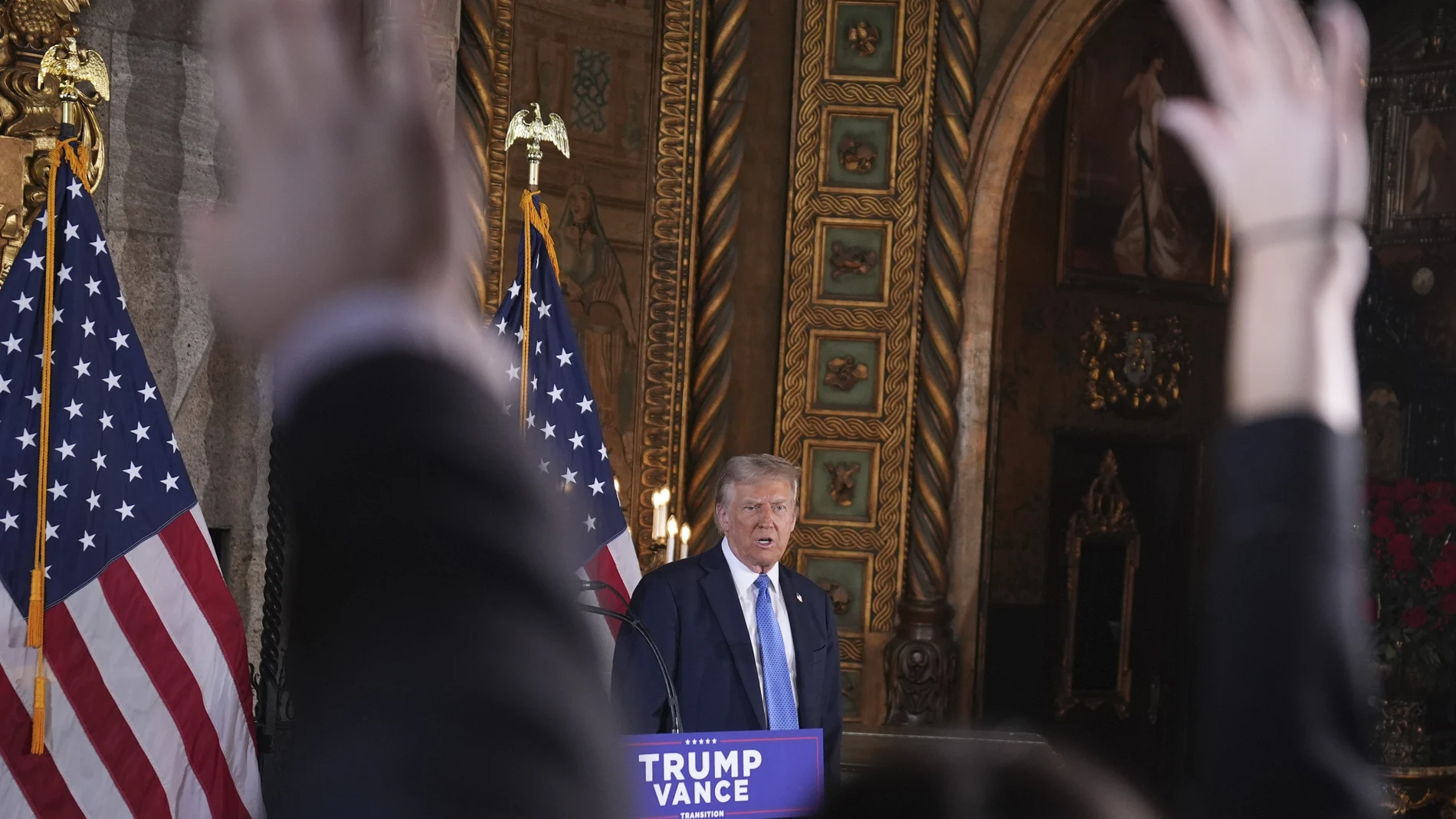 President-elect Donald Trump speaks during a news conference at Mar-a-Lago, Monday, Dec. 16, 2024, in Palm Beach, Fla.