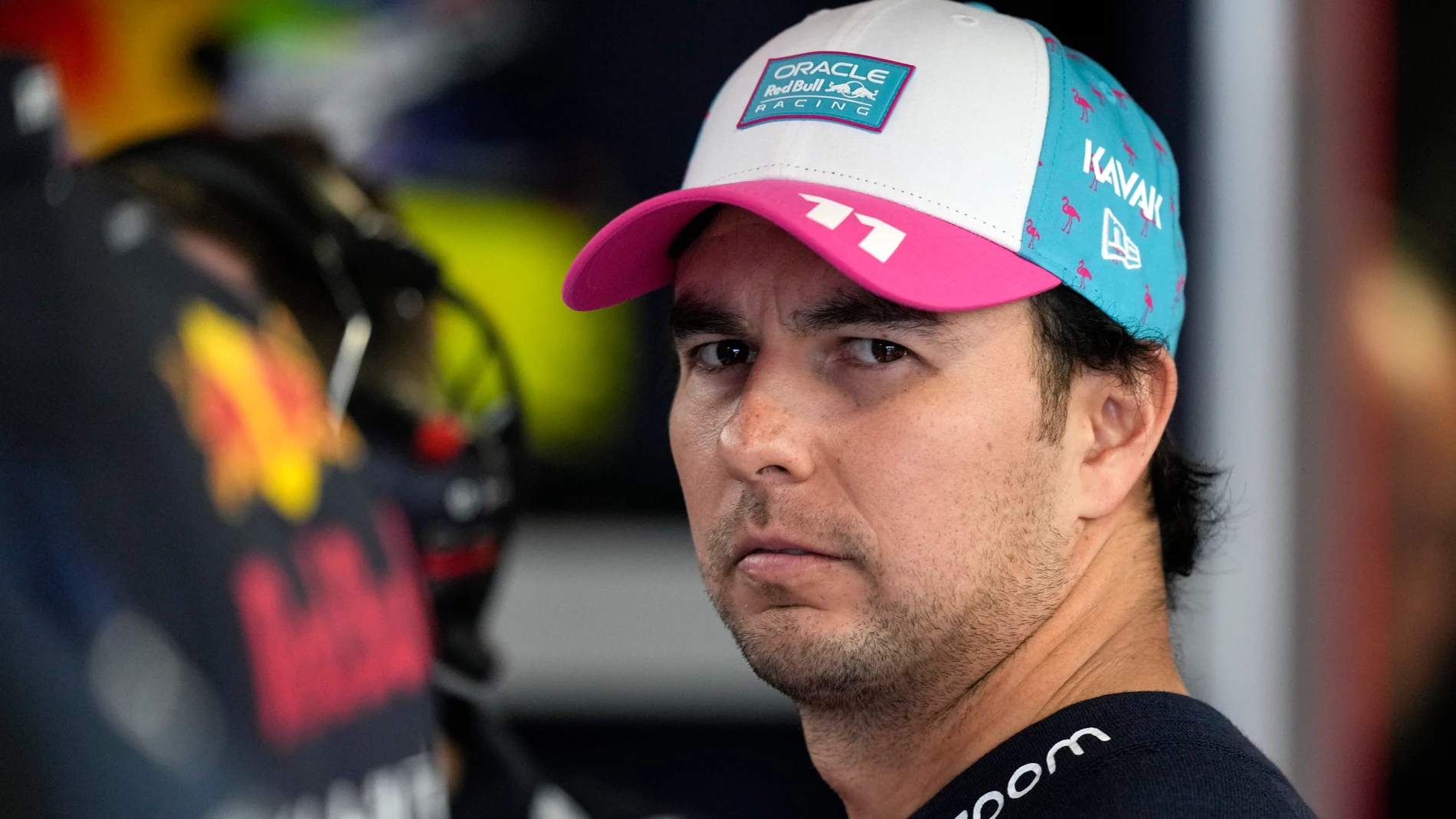 FILE - Red Bull driver Sergio Perez (11) waits for the Formula One Miami Grand Prix auto race to begin at the Miami International Autodrome, Sunday, May 7, 2023, in Miami Gardens, Fla. (AP Photo/Rebecca Blackwell, File)