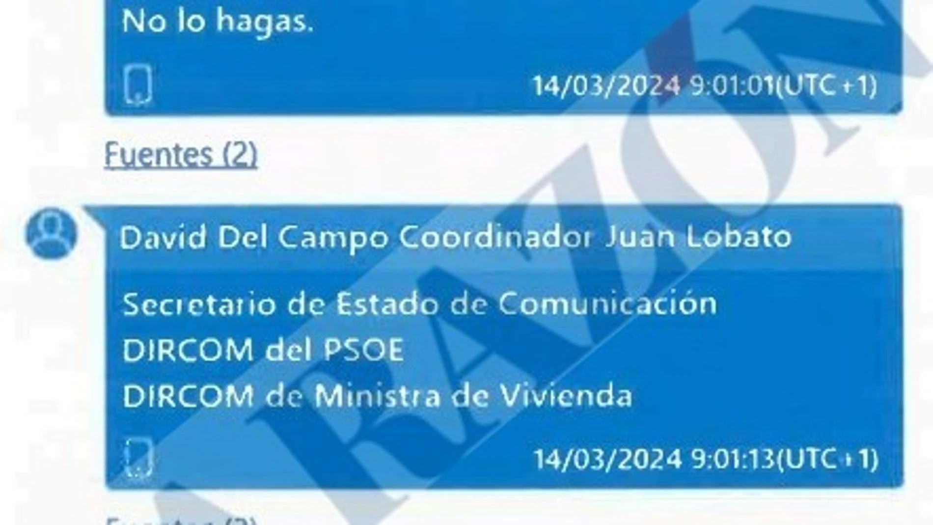 Imagen de los mensajes volcados del móvil de Juan Lobato