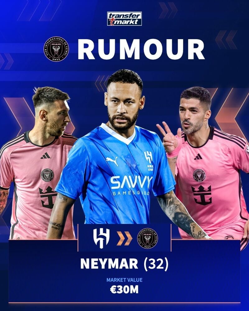 Neymar podría reunirse pronto con Messi y Suárez en el Inter de Miami