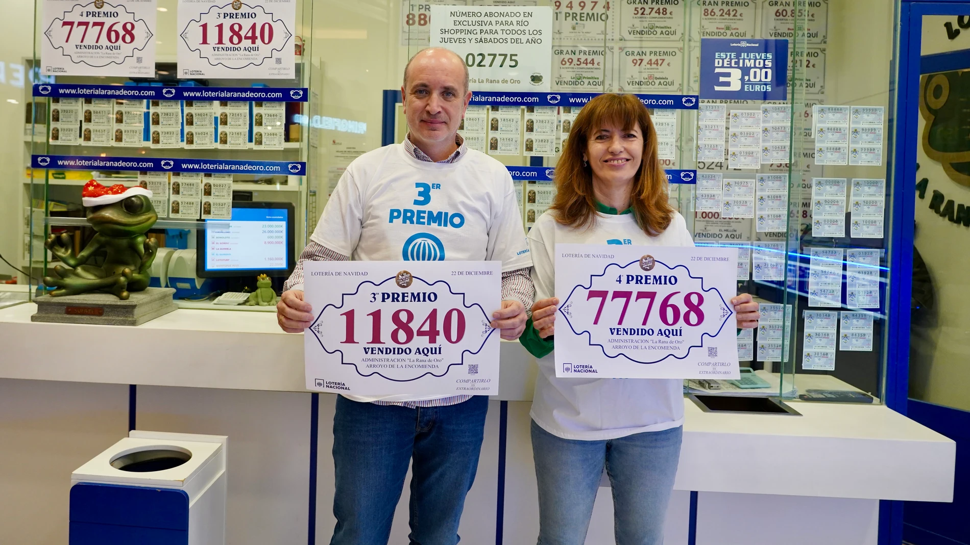 Administración de lotería de nº2 de Arroyo de la Encomienda (Valladolid) donde se han vendido décimos del 3° y 4º premio del Sorteo Extraordinario de la Lotería Nacional de Navidad